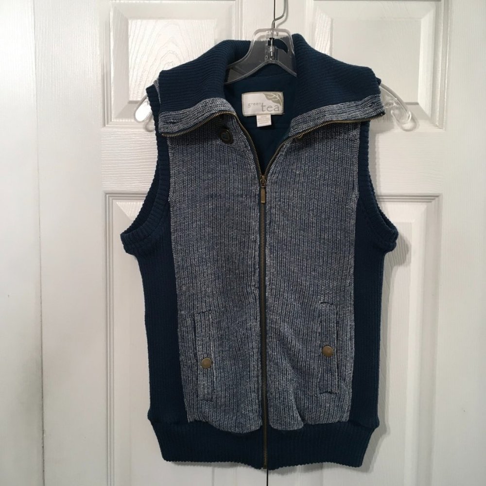 Green Tea Teal Tweed Vest